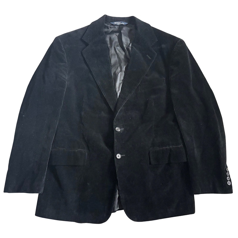 Vtg Polo Ralph Lauren Made in USA Corduroy Blazer Men 40S Black Sportcoat Chore